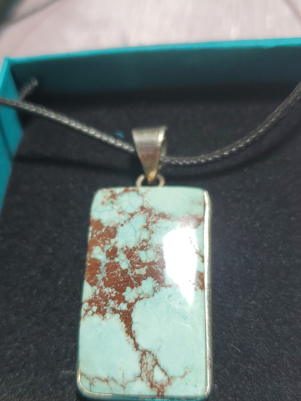 Turquoise and Brown Stone Sterling SILVER Pendant Necklace - Unbranded